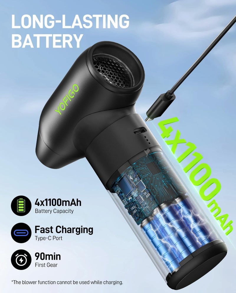YOFIGO Electric Air Duster, Compressed Air Duster 2-in-1 Cordless Mini Vacuum 130,000 RPM 4400mAh Rechargeable PC Keyboard Cleaner for Computer Car Camera Camping (K7) - Image 2